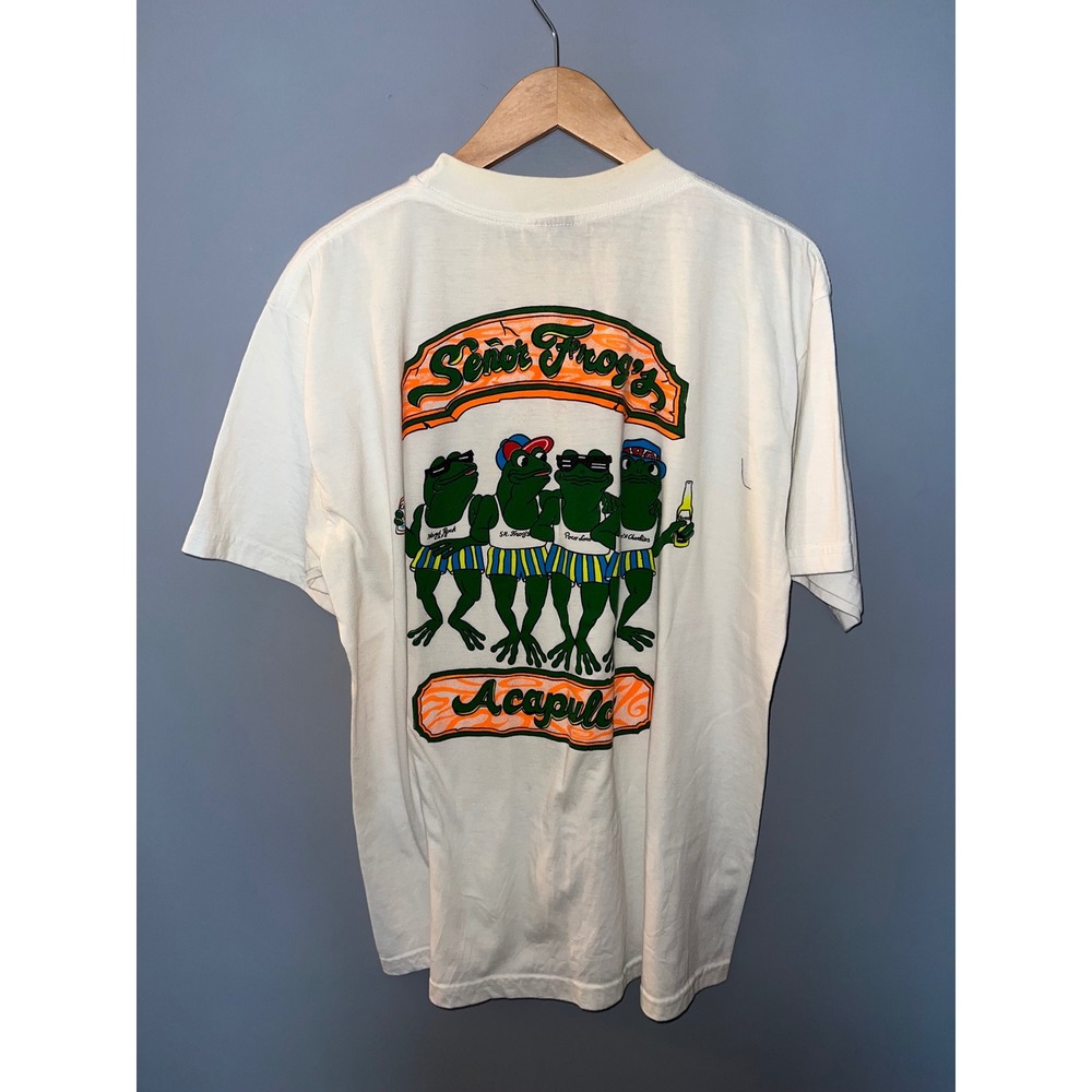 Vintage Senor Frogs Acapulco Graphic T-Shirt White 90s Souvenir Mexico Tee XL